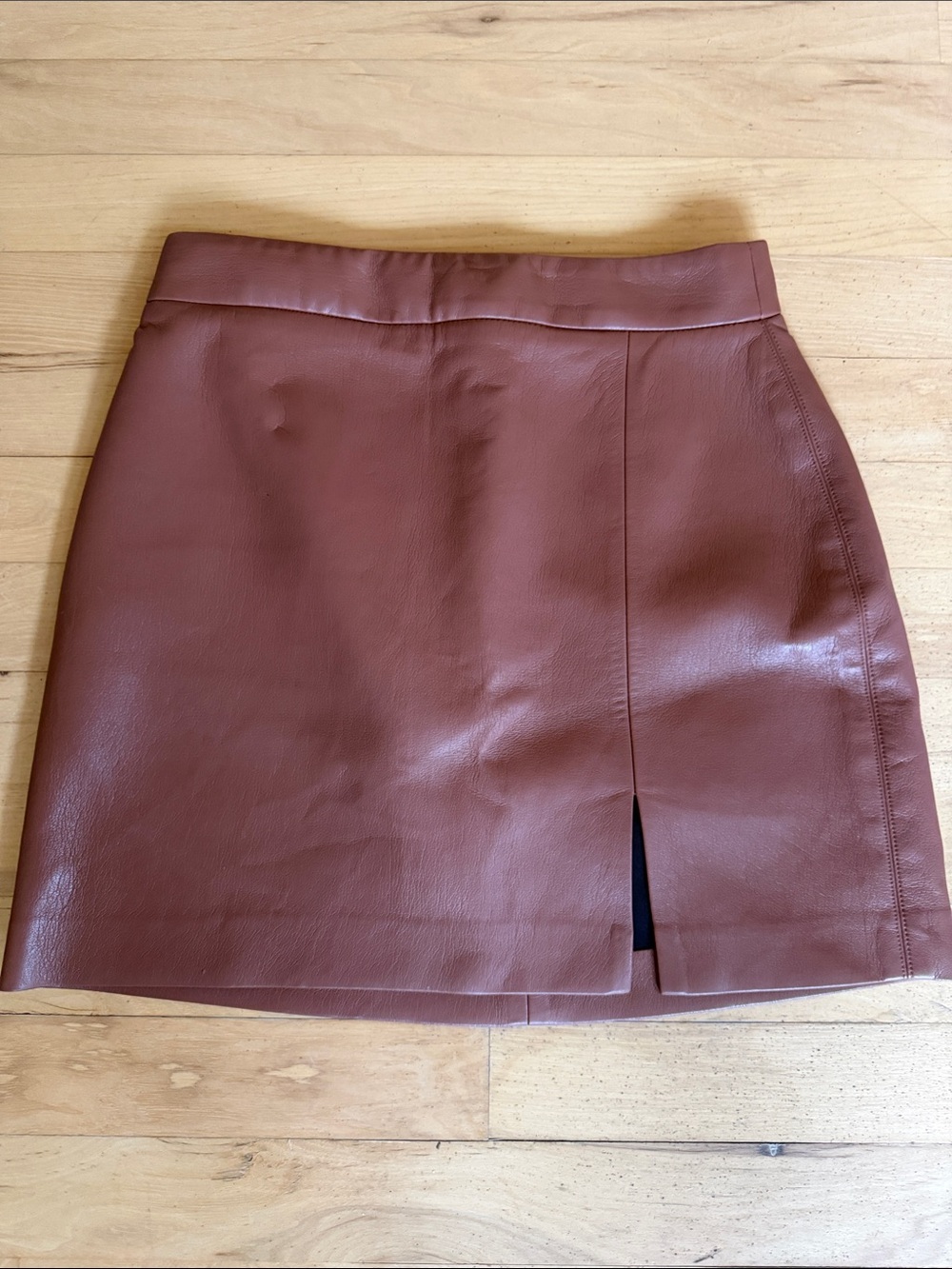 Wilfred Brown Faux Leather Mini Skirt with Front Slit